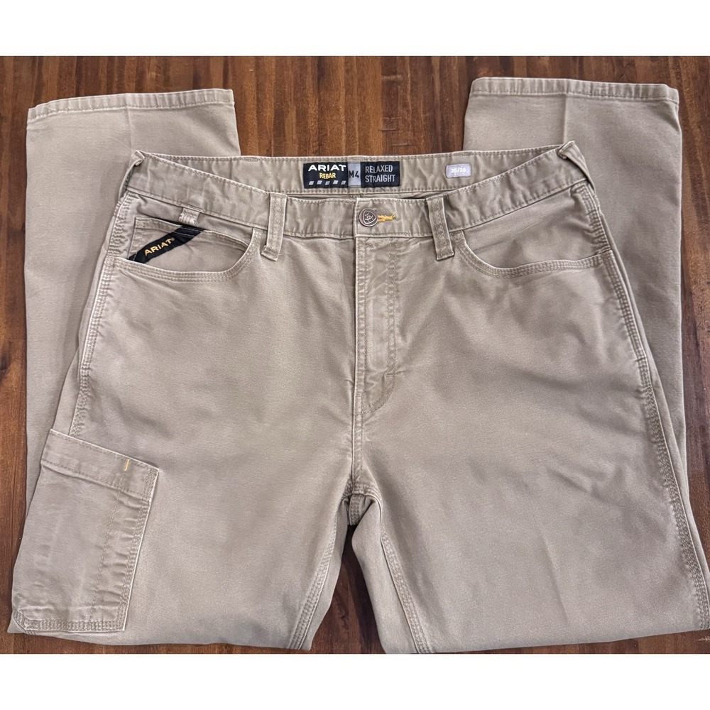 Ariat Rebar M4 Relaxed Straight Cargo Pocket Work Pants Men's Field Khaki 36x28